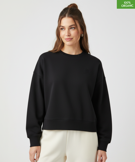 The women's crew neck sweatshirt | Black | Medium fit | 300gsm