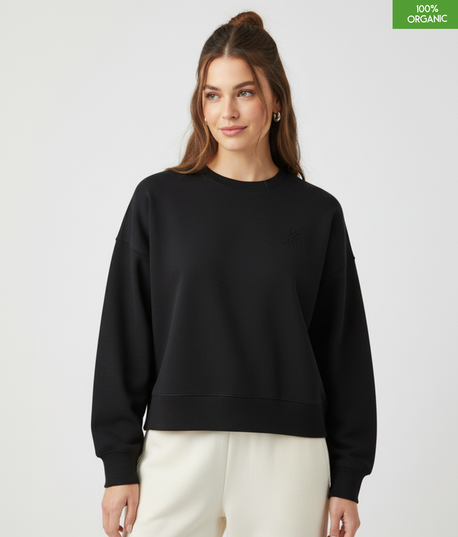 The women's crew neck sweatshirt | Black | Medium fit | 300gsm