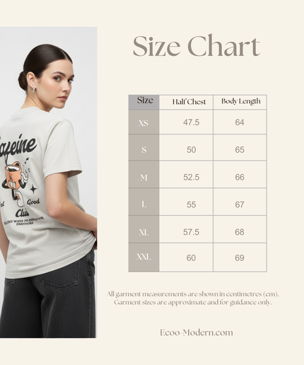 "Caffeine Club" Boxy Oversized Fit T-Shirt, Cotton, Heavyweight.