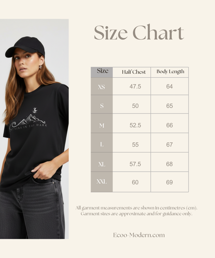 "Mountains in the Dark"  Oversized Fit T-Shirt, Cotton, Heavyweight,Black.