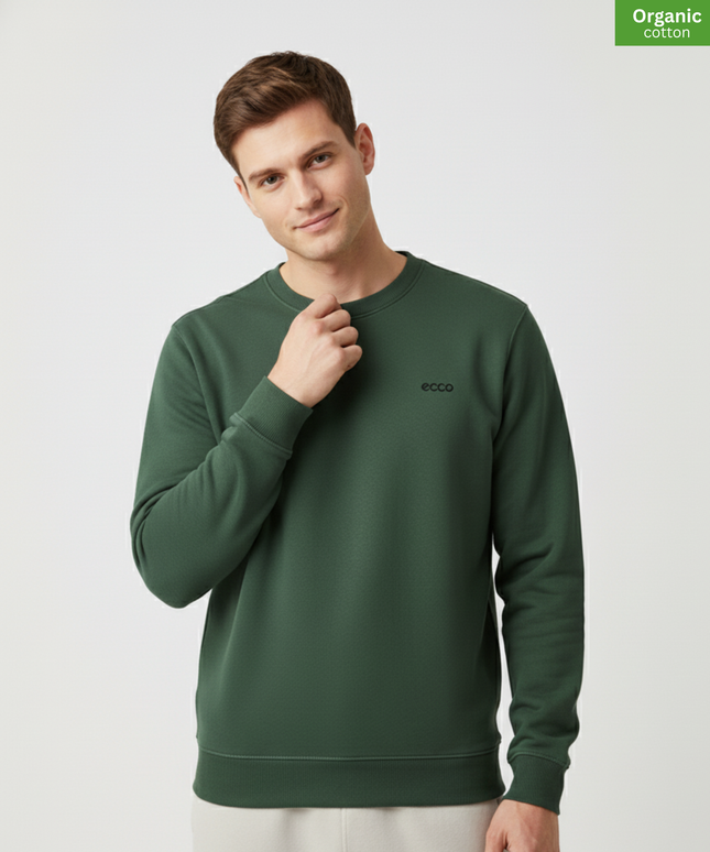 Organic Cotton crewneck sweatshirt | Bottle Green |  Medium Fit.