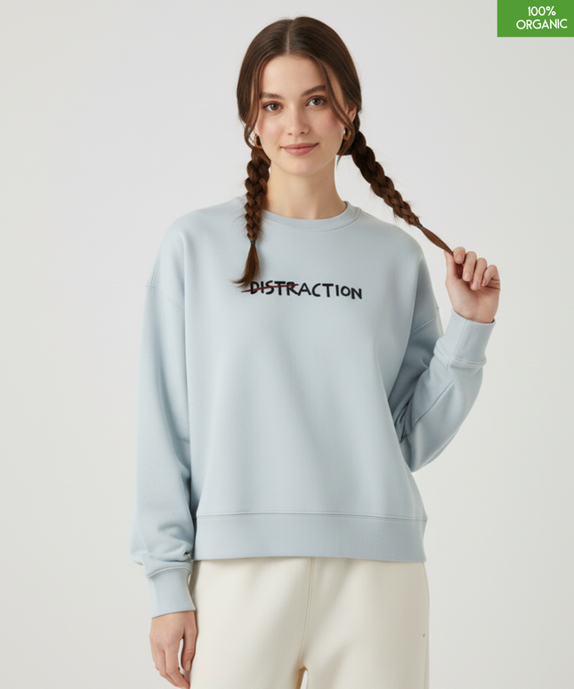 "DISTRACTION". The women's crew neck sweatshirt | Blue Ice | Medium fit | 300gsm