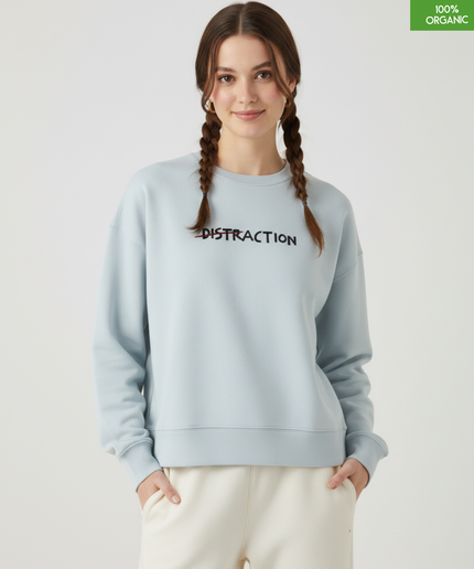 "DISTRACTION". The women's crew neck sweatshirt | Blue Ice | Medium fit | 300gsm