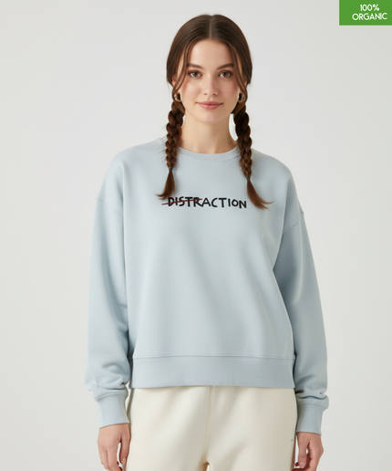 "DISTRACTION". The women's crew neck sweatshirt | Blue Ice | Medium fit | 300gsm