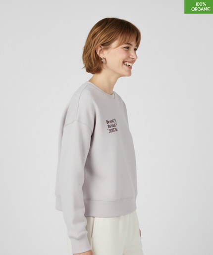 'Be cool. Be kind. JUST BE.' The women's crew neck sweatshirt | Cool Heather Grey | Medium fit | 300gsm