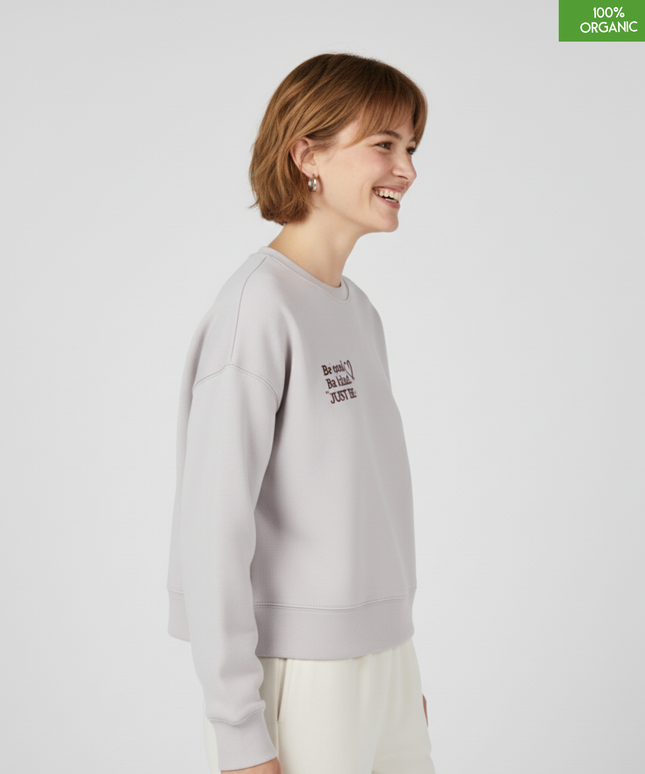 'Be cool. Be kind. JUST BE.' The women's crew neck sweatshirt | Cool Heather Grey | Medium fit | 300gsm