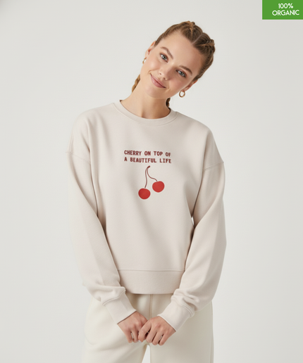 "Cherry on top of a beautiful life " The women's crew neck sweatshirt | Eco-Heather | Medium fit | 300gsm
