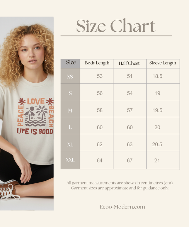"Life is good - Peace, Love, Beach" Beach lover Cropped T-Shirt | Relaxed fit | Organic cotton and premium construction.