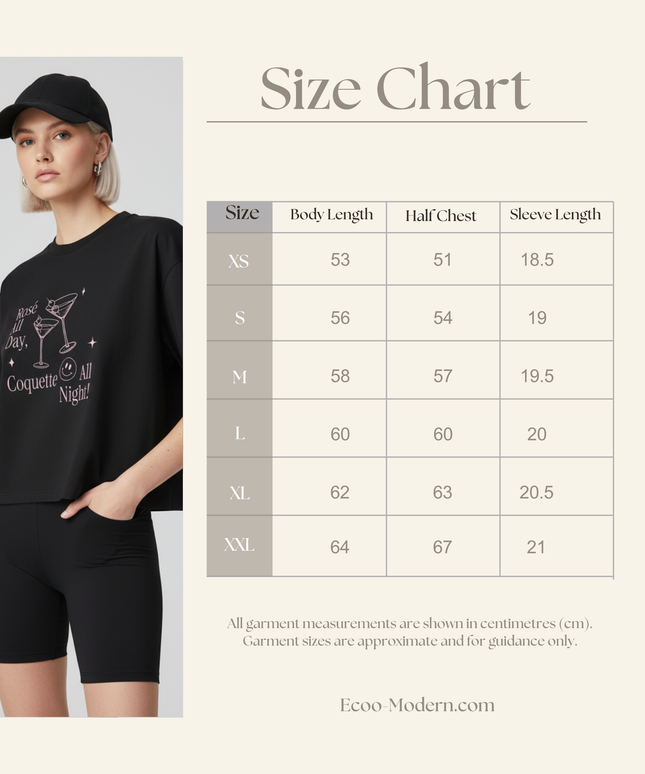 "Rose all day, Coquette all night"  Cropped T-Shirt | Relaxed fit | Organic cotton and premium construction.