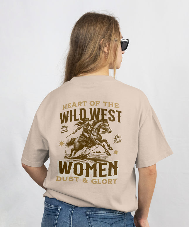 “Heart of the Wild West” Cowgirl Graphic Oversized T-Shirt — Dust & Glory Edition