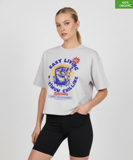 "Easy Living, Maximum Chilling"  Cropped T-Shirt | Relaxed fit | Organic cotton and premium construction.