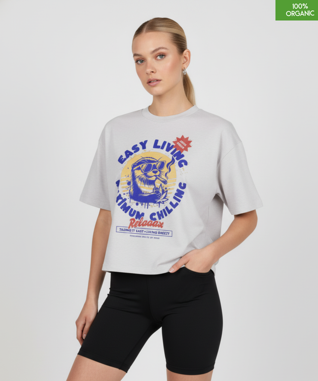 "Easy Living, Maximum Chilling"  Cropped T-Shirt | Relaxed fit | Organic cotton and premium construction.