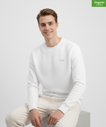 Organic Cotton crewneck sweatshirt | White |  Medium Fit.