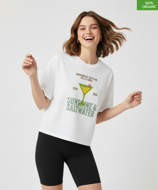 "SUNSIHEN & SALTWATER"  Cropped T-Shirt | Relaxed fit | Organic cotton and premium construction.