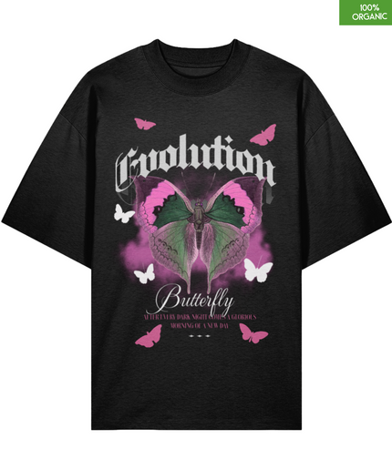 Evolution Butterfly Oversized T-Shirt – Gothic Graphic Tee – Transformation & Renewal – 100% Organic Cotton