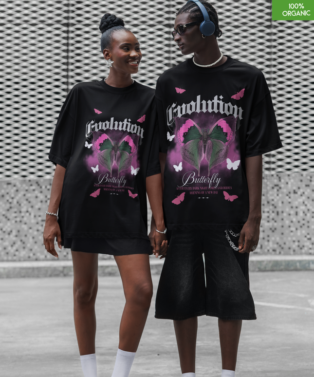 Evolution Butterfly Oversized T-Shirt – Gothic Graphic Tee – Transformation & Renewal – 100% Organic Cotton