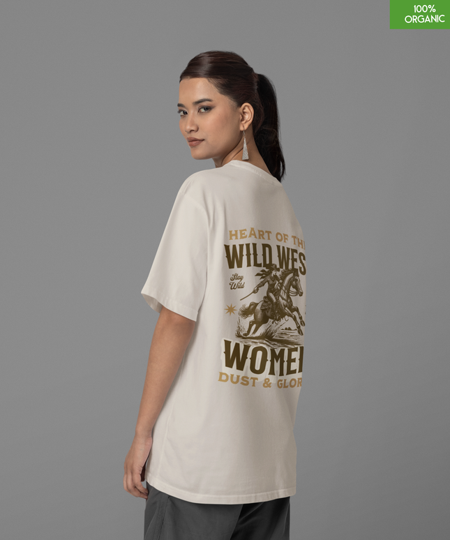 “Heart of the Wild West” Cowgirl Graphic Oversized T-Shirt — Dust & Glory Edition