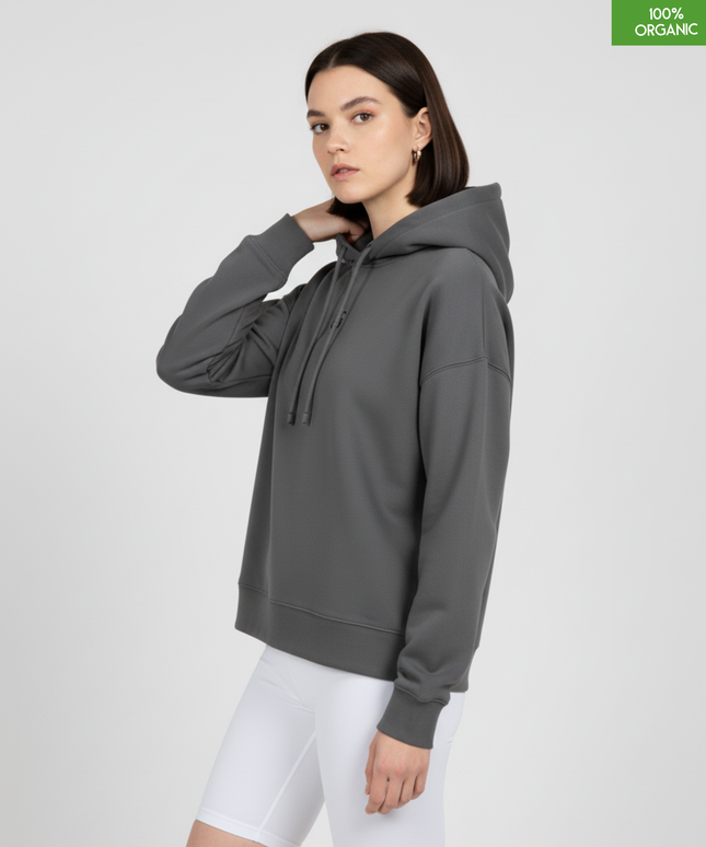 Organic cotton Hoodie sweatshirt | Colour Anthracite | Medium fit | 300gsm.