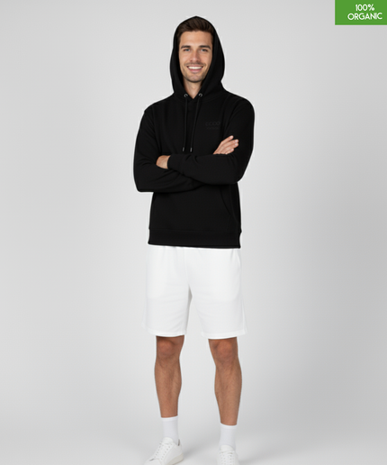 Organic Cotton Hoodie | Black | Relaxed Medium Fit.