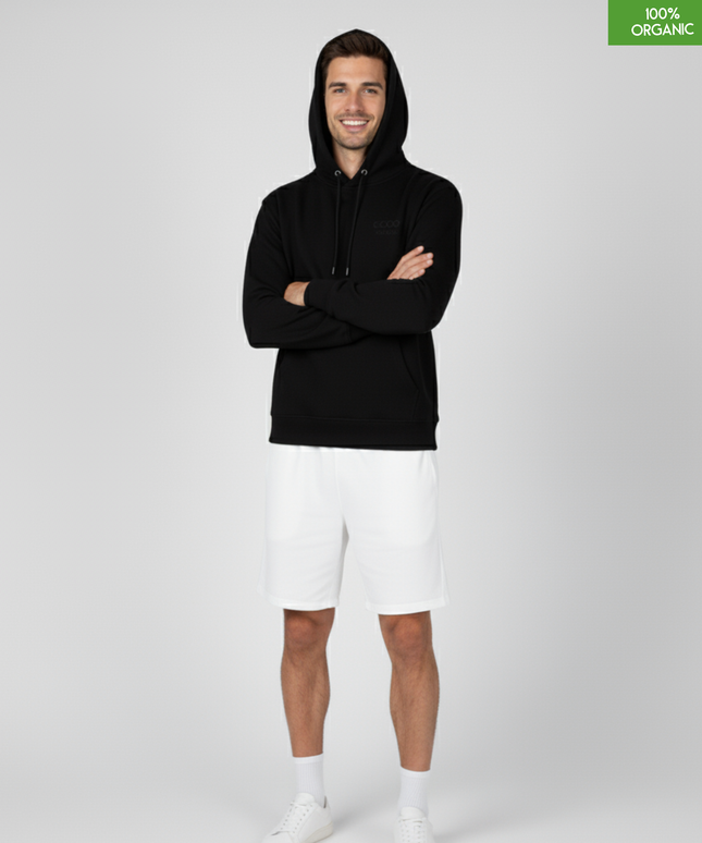 Organic Cotton Hoodie | Black | Relaxed Medium Fit.