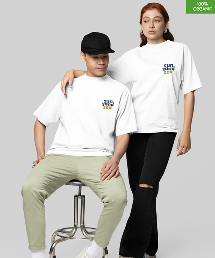 Oversized“Sun Sand Sea” Beach Day Graphic Organic Cotton T-Shirt