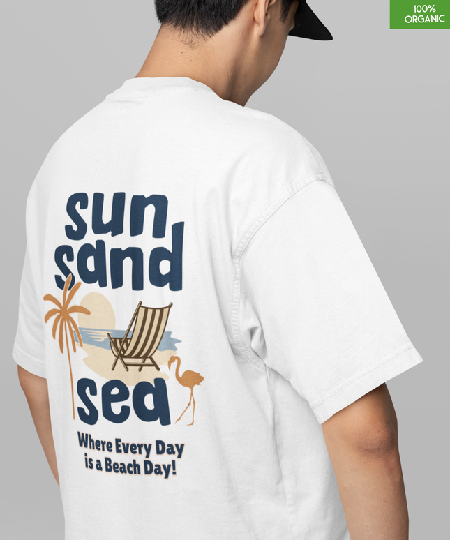 Oversized“Sun Sand Sea” Beach Day Graphic Organic Cotton T-Shirt