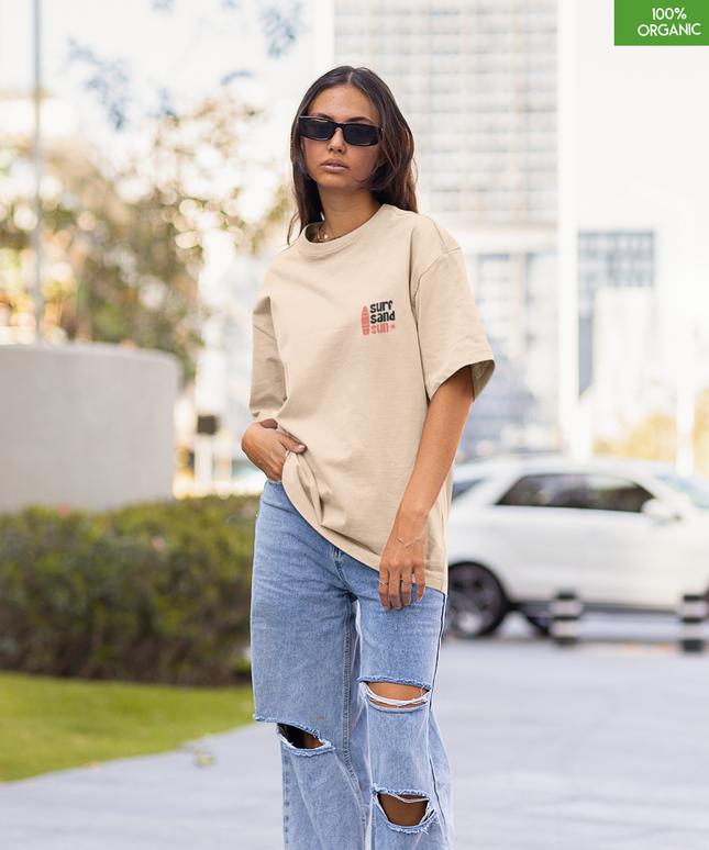“Surf Sand Sun” Oversized Beach Graphic T-Shirt
