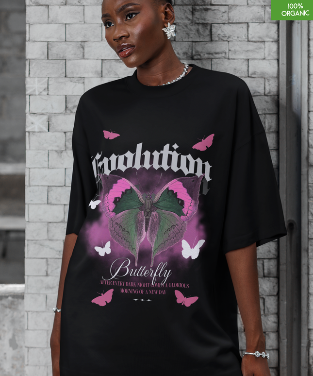 Evolution Butterfly Oversized T-Shirt – Gothic Graphic Tee – Transformation & Renewal – 100% Organic Cotton
