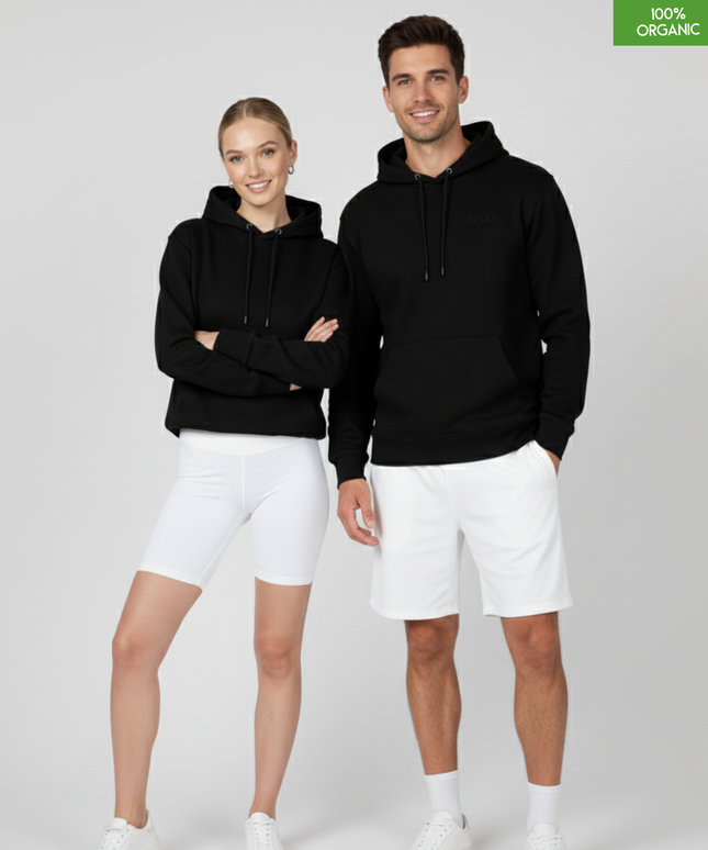 Organic Cotton Hoodie | Black | Relaxed Medium Fit.