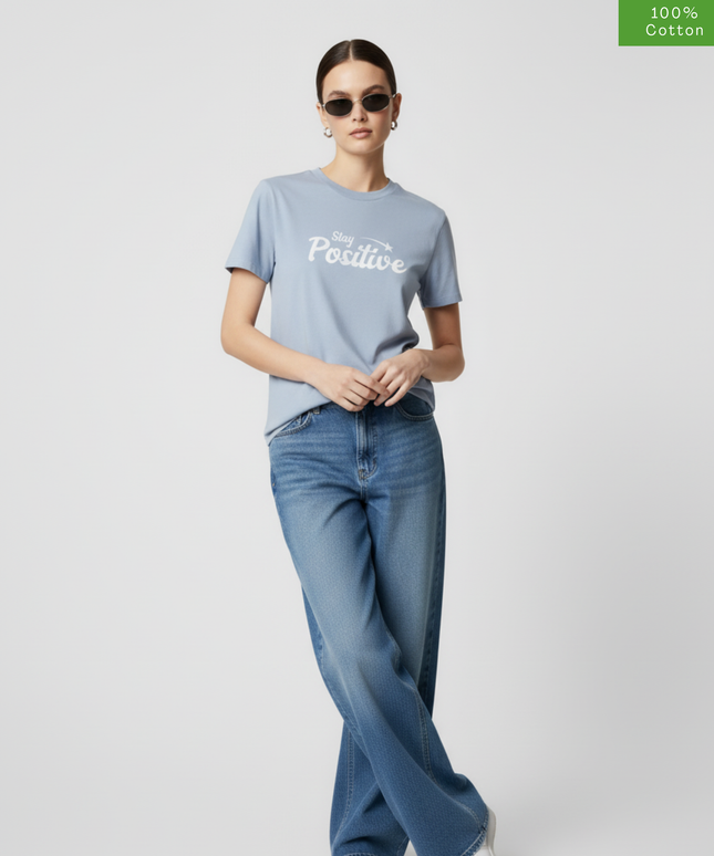 "Stay Positive"  Oversized Fit T-Shirt, Cotton, Heavyweight.