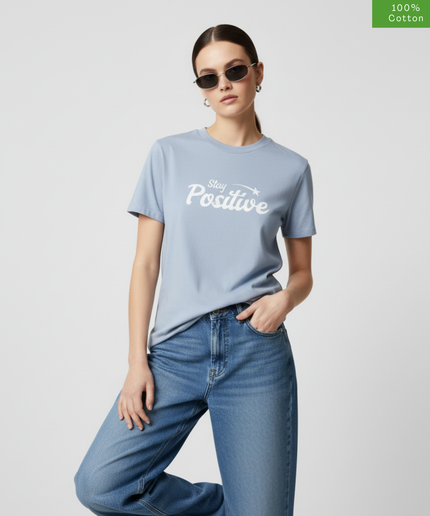 "Stay Positive"  Oversized Fit T-Shirt, Cotton, Heavyweight.