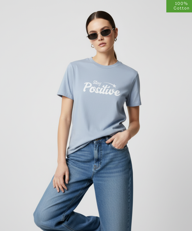 "Stay Positive"  Oversized Fit T-Shirt, Cotton, Heavyweight.