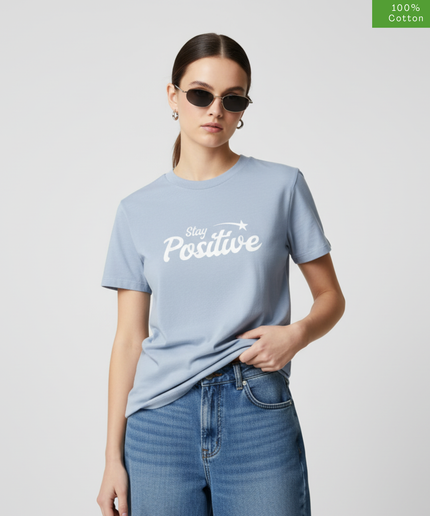 "Stay Positive"  Oversized Fit T-Shirt, Cotton, Heavyweight.