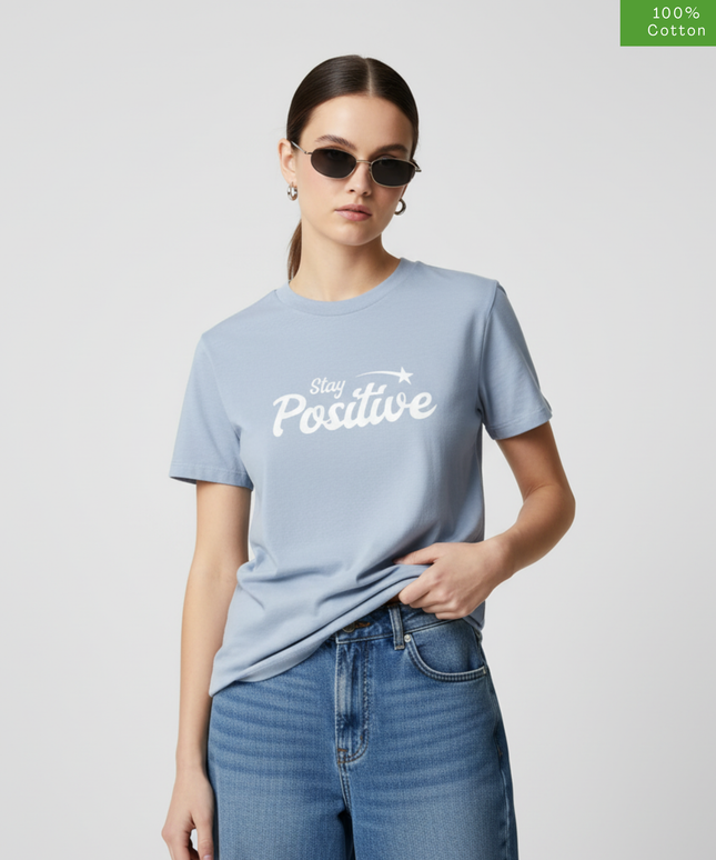"Stay Positive"  Oversized Fit T-Shirt, Cotton, Heavyweight.