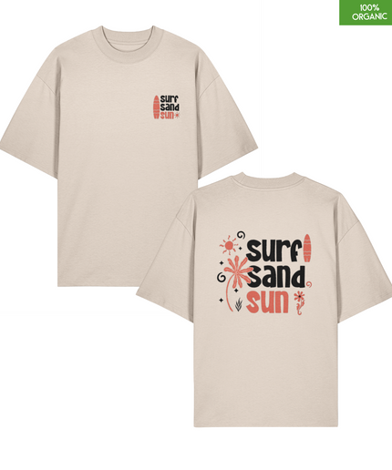 “Surf Sand Sun” Oversized Beach Graphic T-Shirt