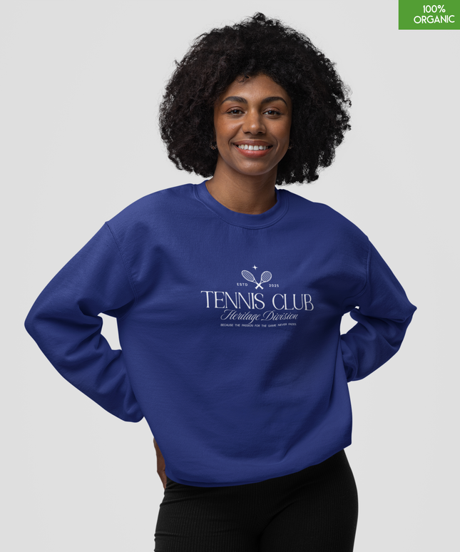 Sweatshirt with 'Tennis Club, The women's crew neck sweatshirt | Worker Blue | Medium fit | 300gsm