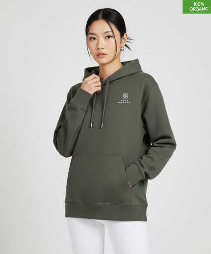 Organic Cotton Hoodie | Khaki | Relaxed Medium Fit.