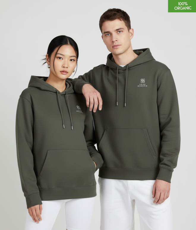 Organic Cotton Hoodie | Khaki | Relaxed Medium Fit.