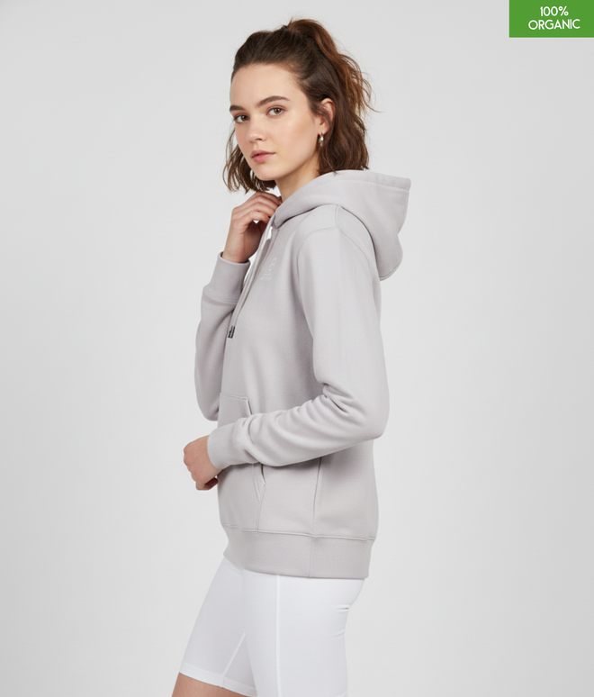 Organic Cotton Hoodie | Cool Heather Grey | Relaxed Medium Fit.