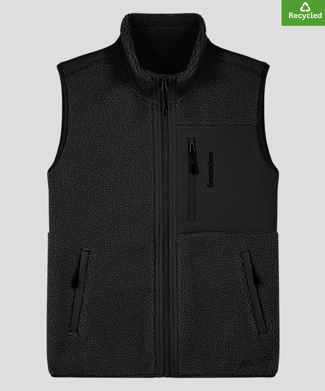 The sleeveless sherpa jacket, Medium Fit, Black Colour, 450gsm.